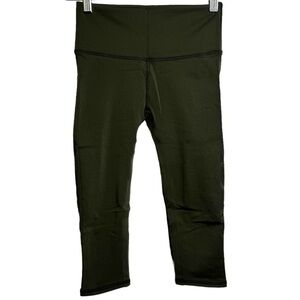 Lululemon Reveal Crop Dark Olive Green Mesh Panels Stretchy Leggings XS